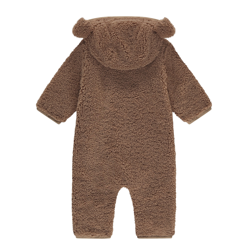 A Tiny Story Babysuit Teddy Brown met berenoortjes in maat 56,62,68,74