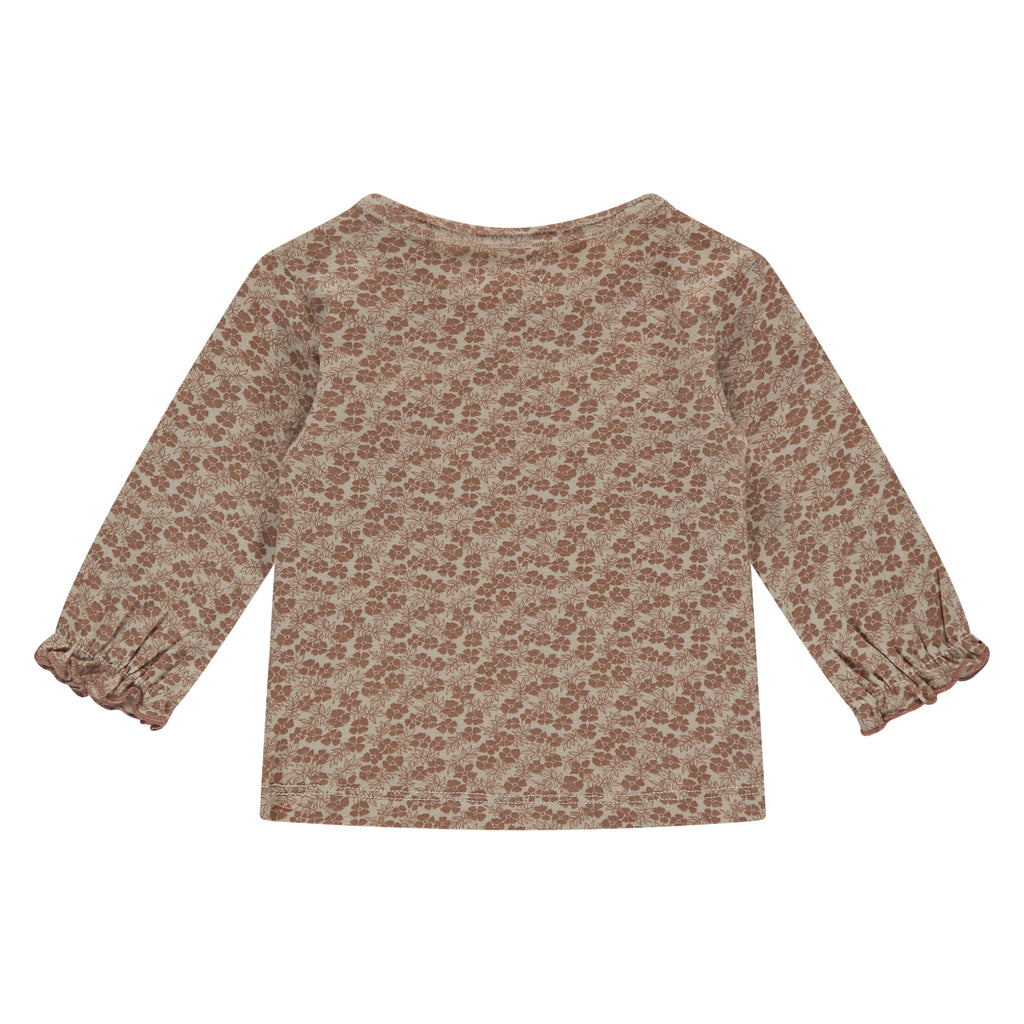 A Tiny Story longsleeve newborn in beige bloemenprint in maat 44,50,56,62,68,74