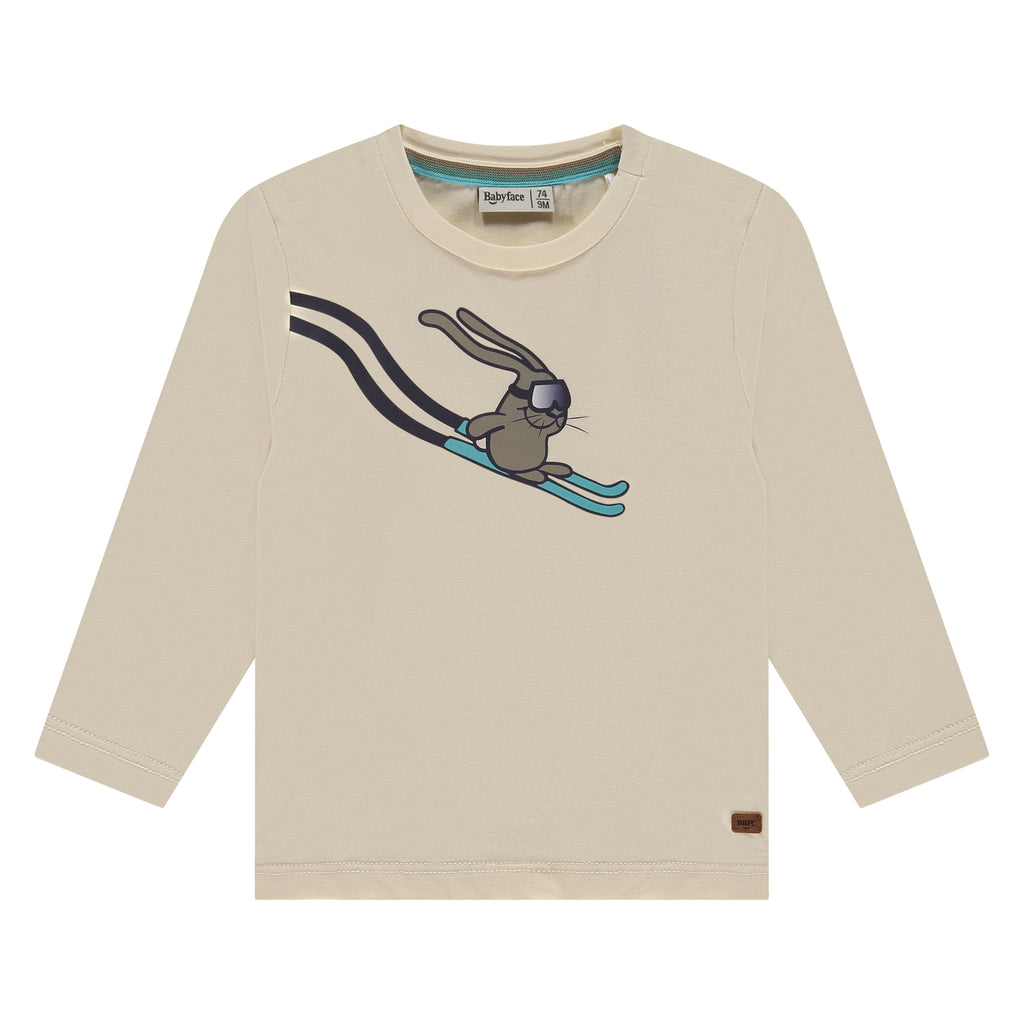 Babyface Boys Longsleeve met op de voorkant een konijntje op skies. In maat 56,62,68,74,80,86,92.