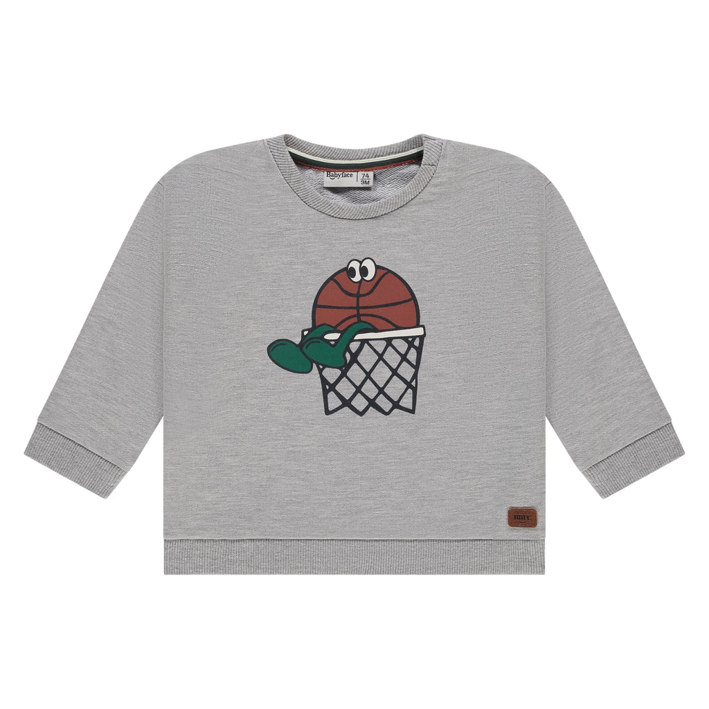 Babyface Boys Sweatshirt Light Grey Met een Basketball Print op de voorkant. Verkrijgbaar in maat 62,68,74,80,86