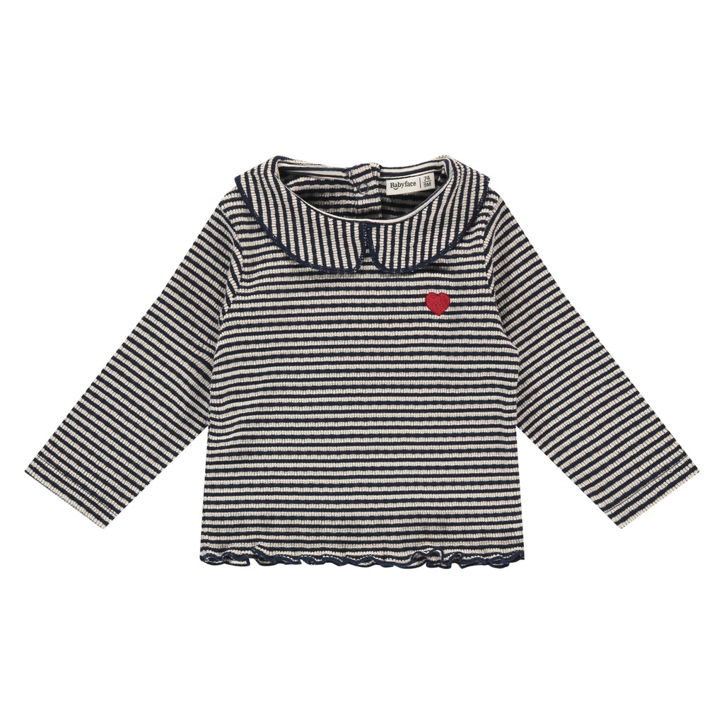 Blauw gestreepte longsleeve met een sierlijk kraagje van 100% katoen in maat 62,68,74,80,86,92