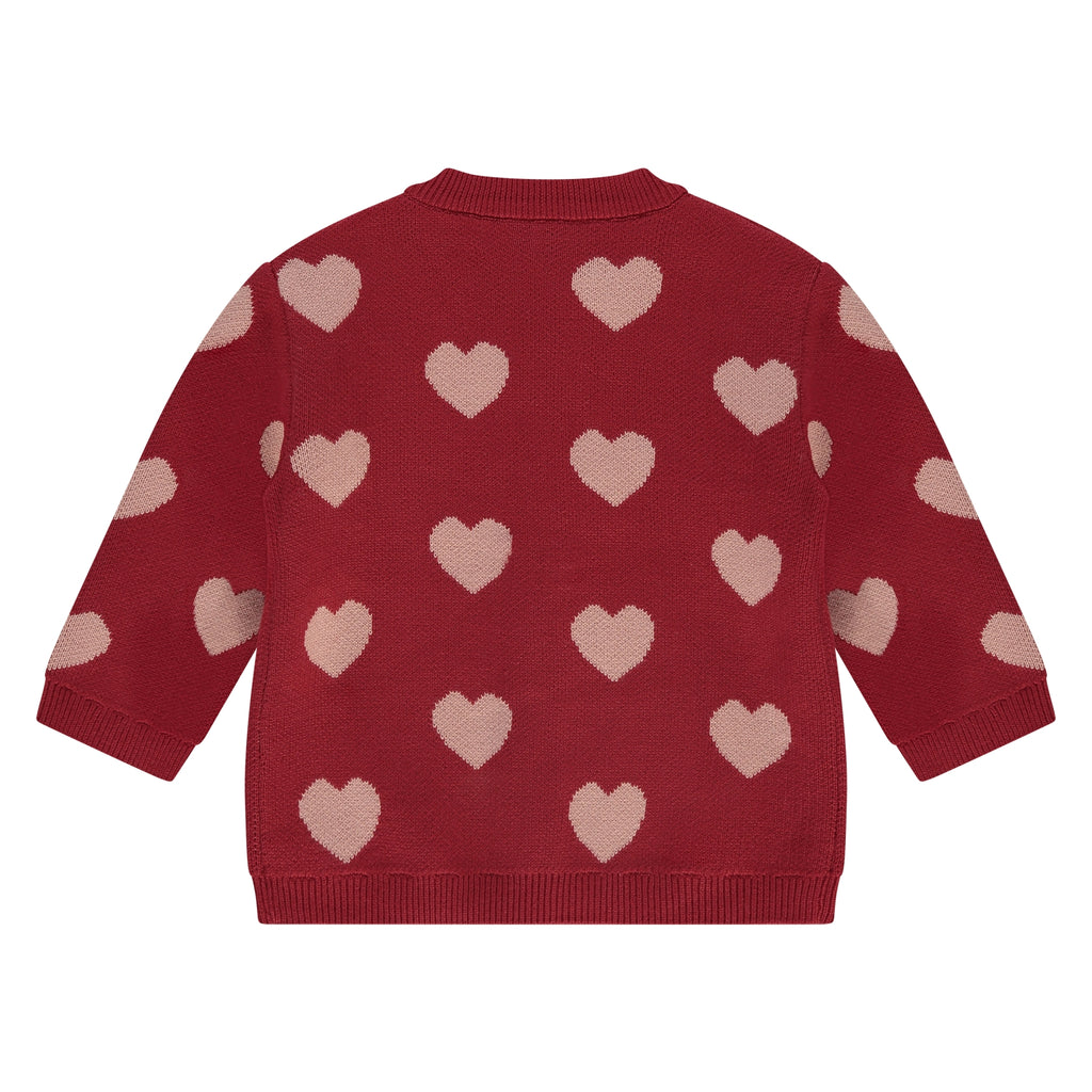 Babyface Girls Vestje Rood met roze hartjes in maat 56,62,68,74,80,86,92.