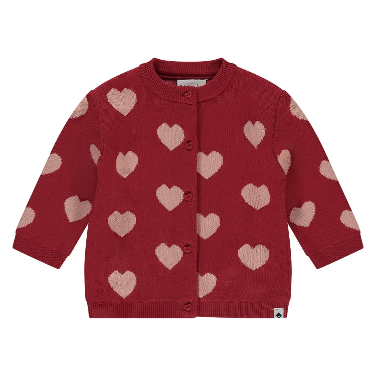 Babyface Girls Vestje Rood met roze hartjes in maat 56,62,68,74,80,86,92.