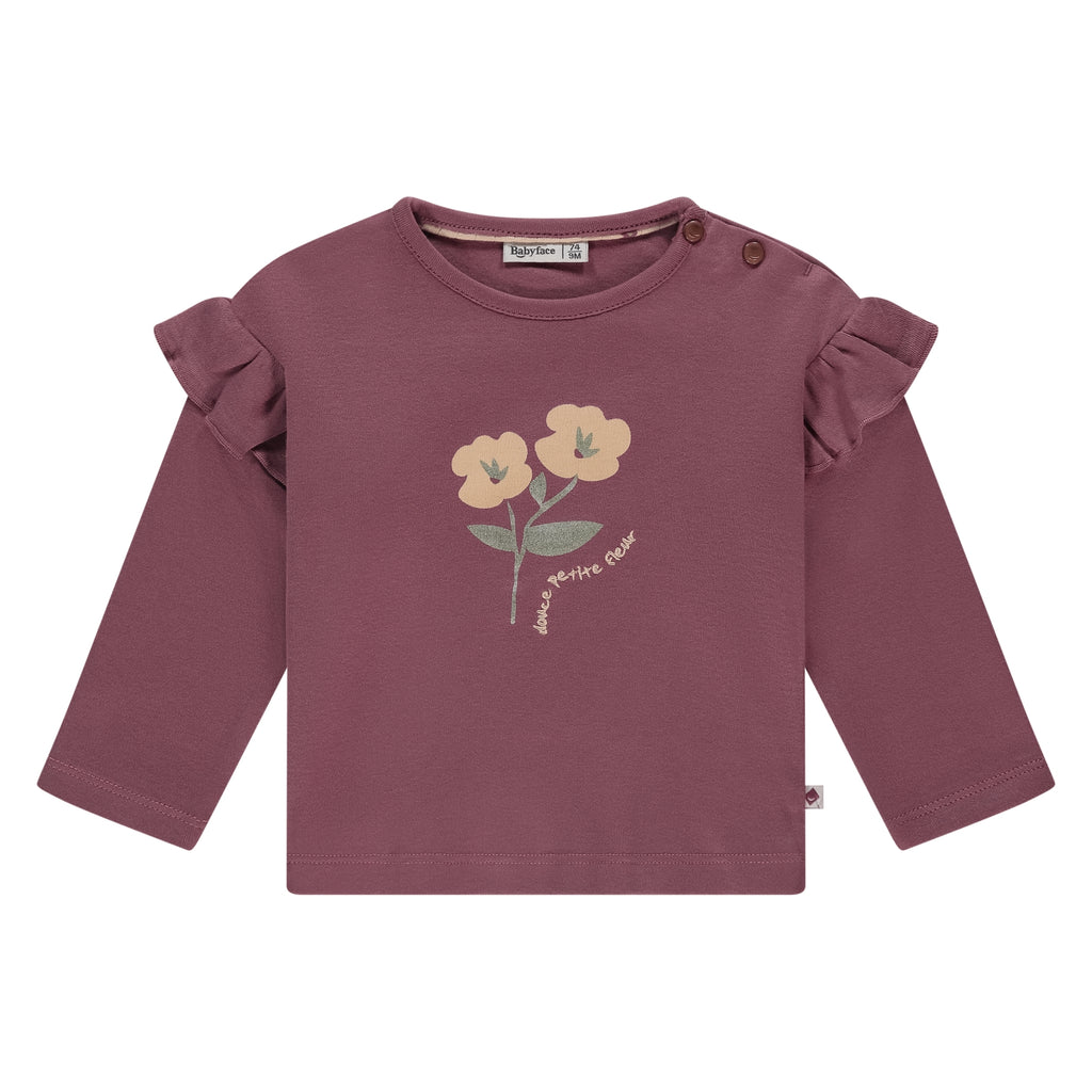 Babyface girls t-shirt long sleeve burgundy Flower in maat 62,68,74,80,86