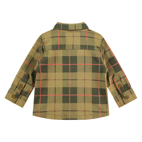 Een groen geblokte baby blouse 