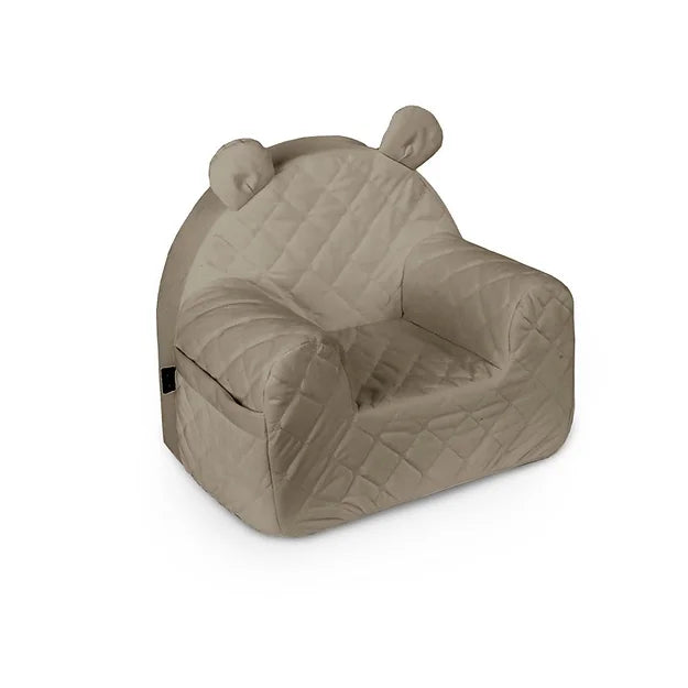 Kinderfauteuil gemaakt van stevige foam en met een zachte velvet hoes in  ecru, beige, blauw, vintage beige.