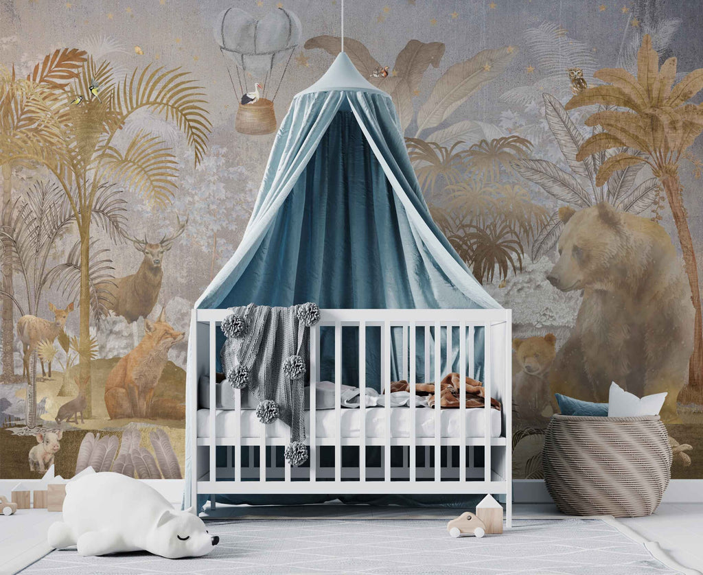 Fleur des Fleurs Behang Forest Love soft Silver Gold Blue in vlies en vinyl.