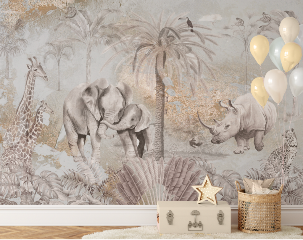 Fleur des Fleurs Behang Jungle Parade Cooper Gold Naturel in vlies en vinyl.