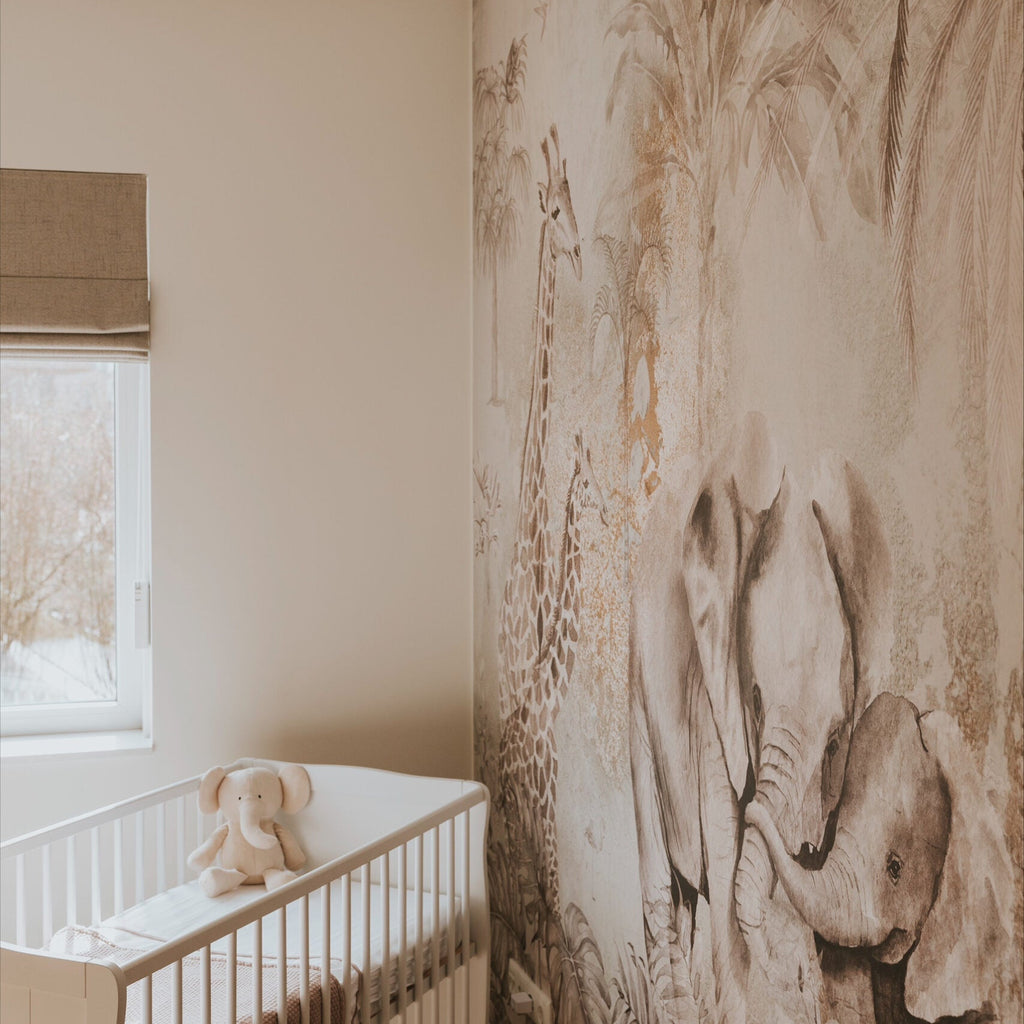 Fleur des Fleurs Behang Jungle Parade Copper Cold Naturel in vlies en vinyl.