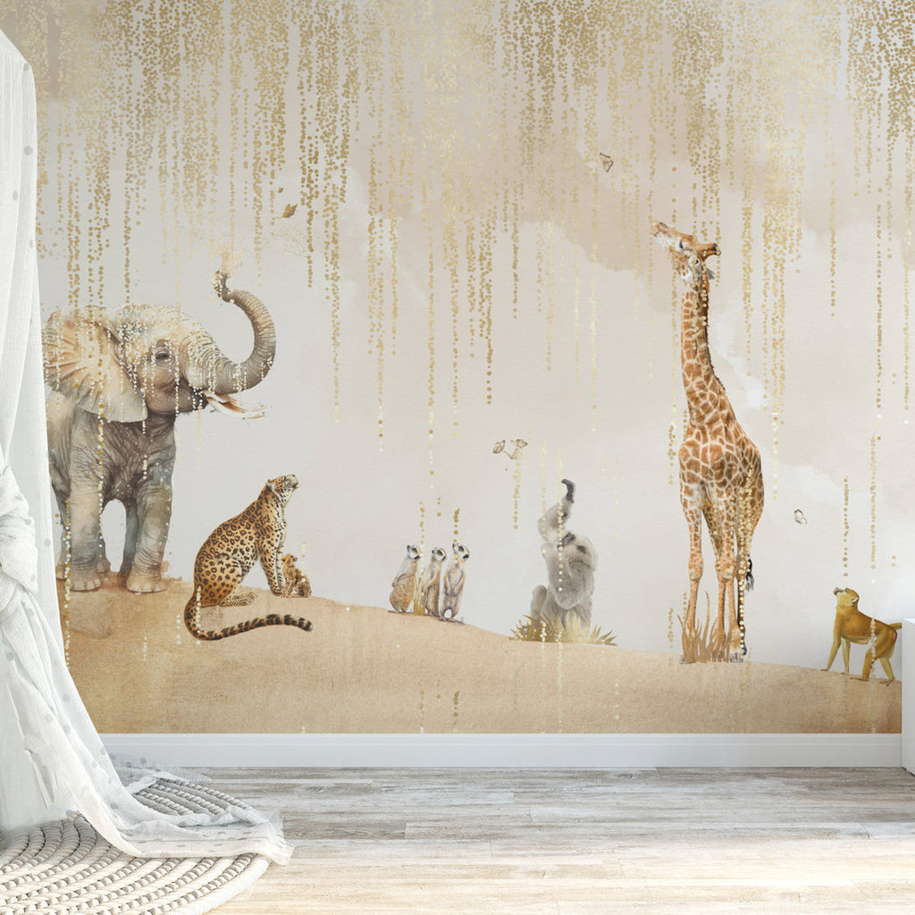 Fleur des Fleurs Behang Sparkling Safari Rain in vlies en vinyl.