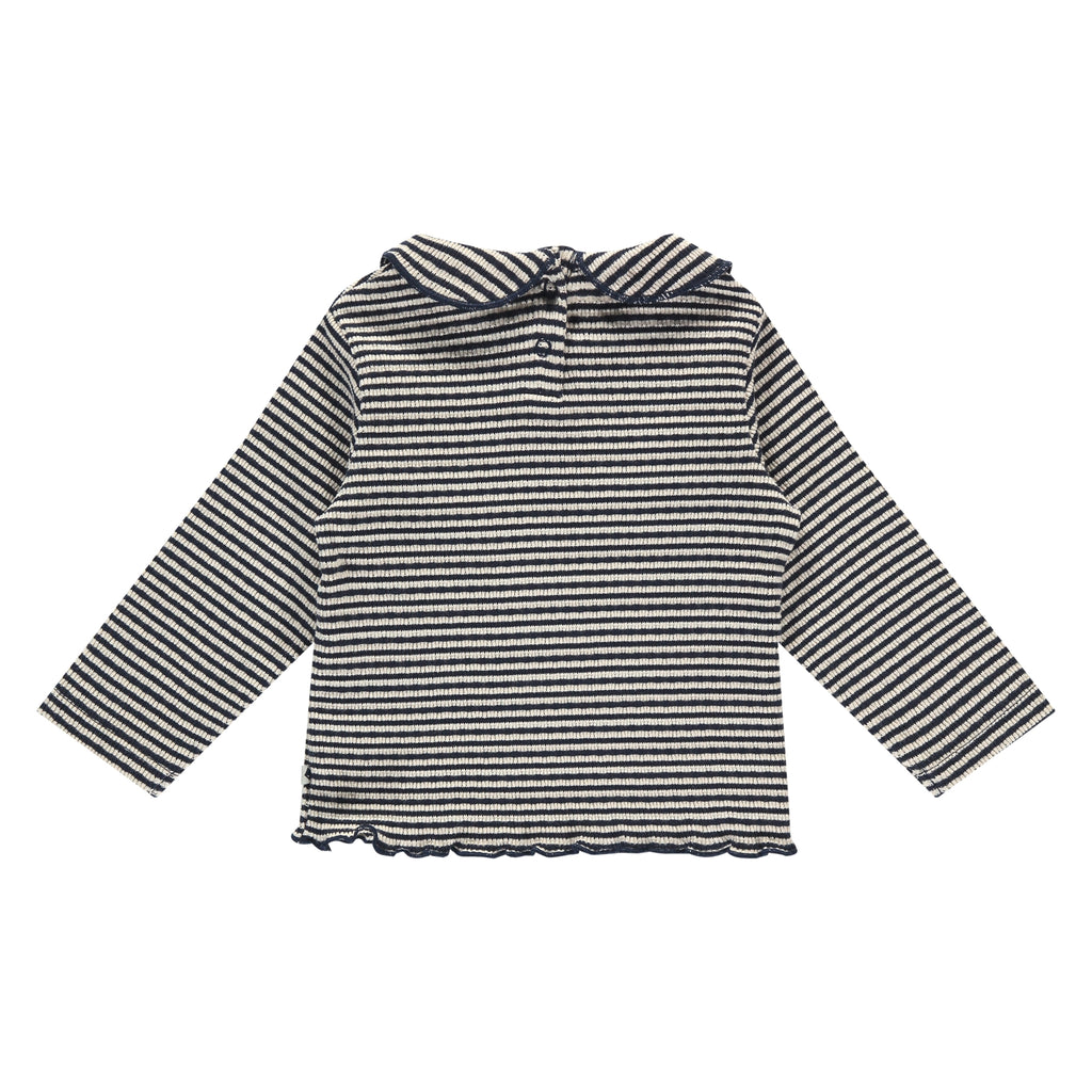 Blauw gestreepte longsleeve met een sierlijk kraagje van 100% katoen in maat 62,68,74,80,86,92