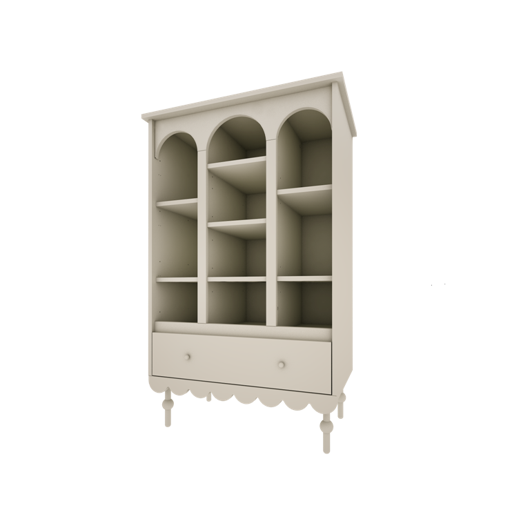 Een witte boekenkast in retrostijl