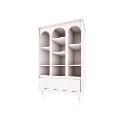 Een witte retro boekenkast