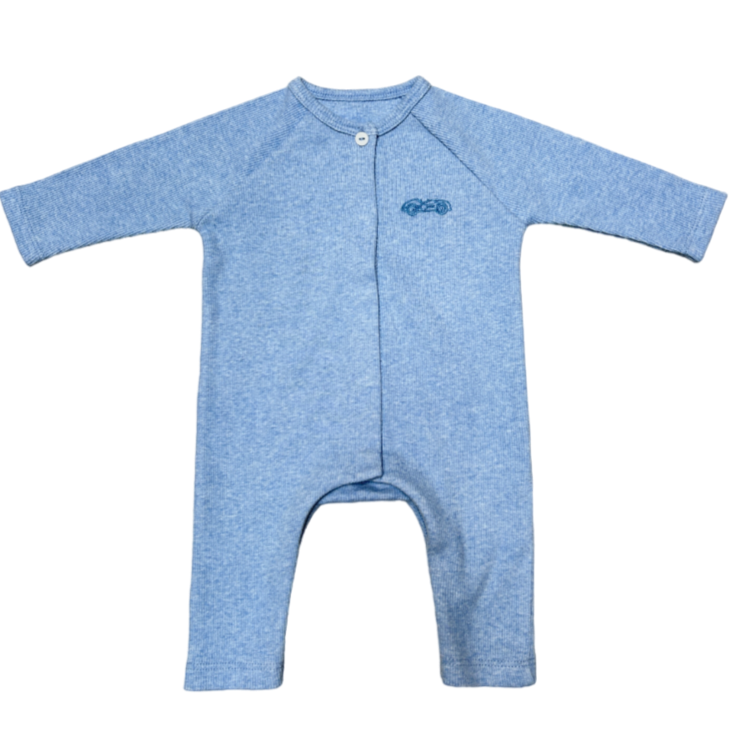 Een denim blauw boxpakje