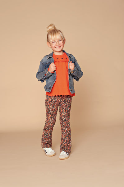 Stains & Stories Spijkerjasje Meisjes met franjes en een bloemetjes legging