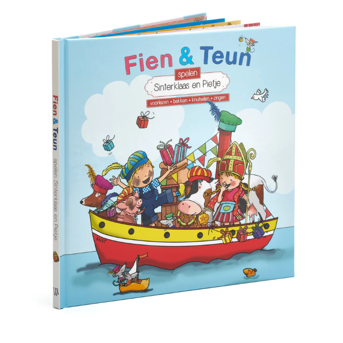 Vrolijk en herkenbaar Sinterklaasverhaal met leuke extra’s: bak samen heerlijke speculaasbrokken, knutsel je eigen Sinterklaas- of Pietenmuts en zing mee met de Sinterklaasmedley van Fien & Teun.