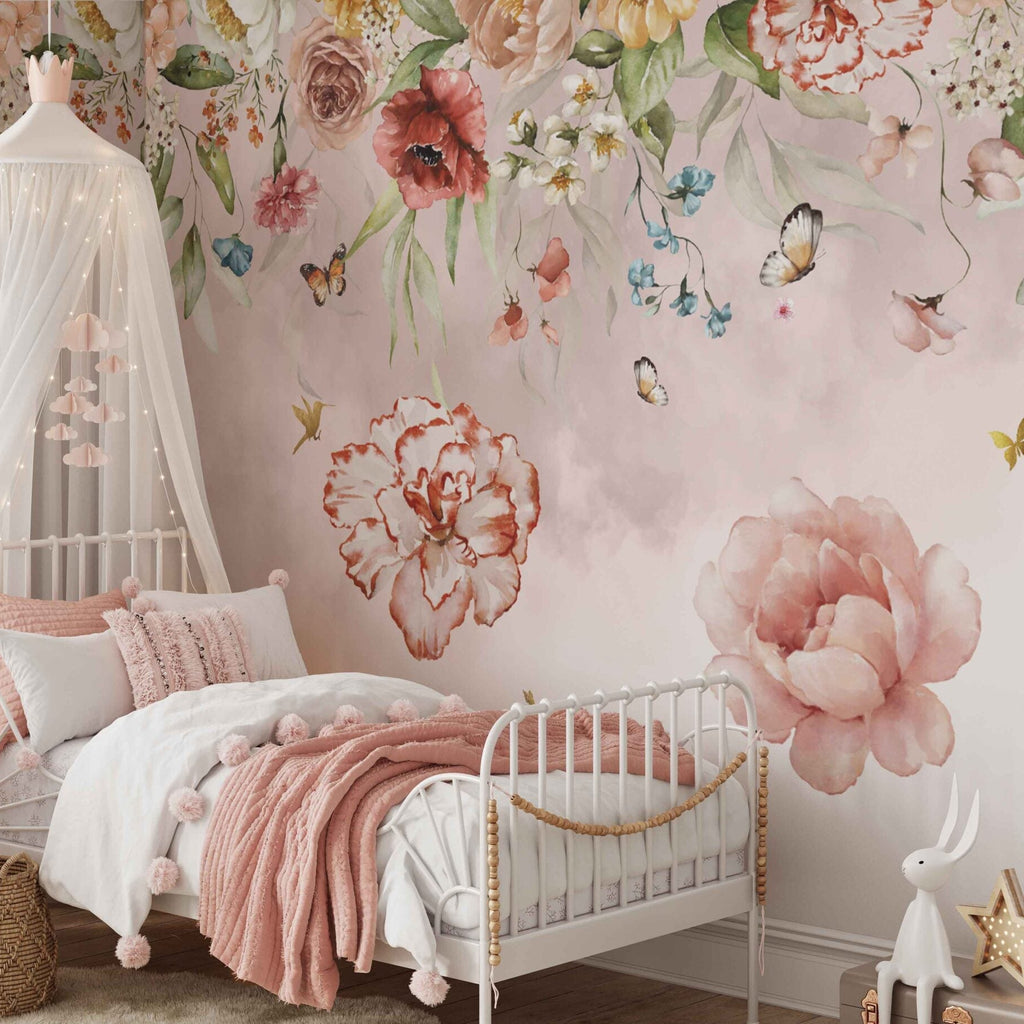 Fleur des Fleur Behang Petite Fleurs Silver Rose in vlies en vinyl.