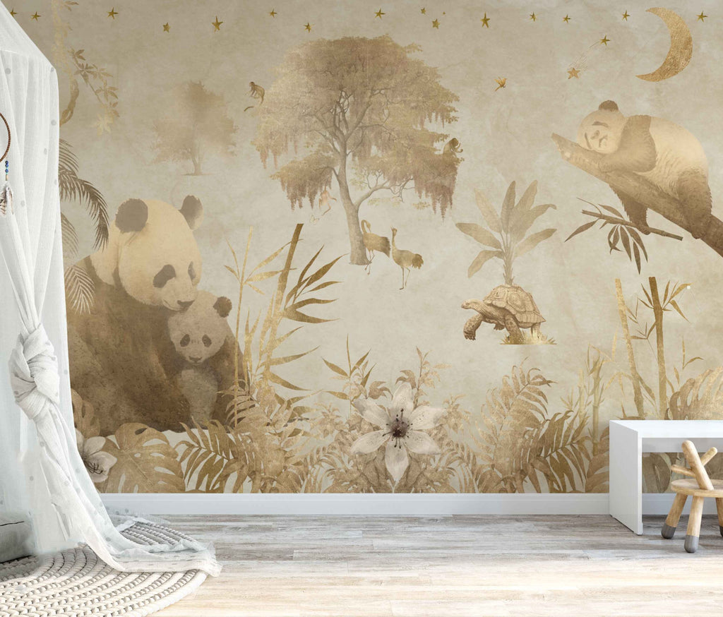 Fleur des Fleurs Behang Bamboo Forest Beige Gold in vlies en vinyl.