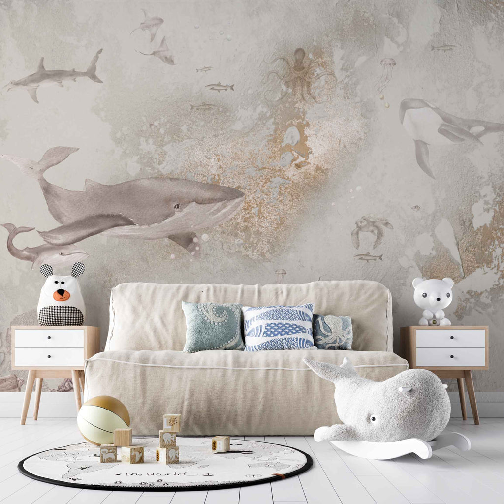 Fleur des Fleurs Behang - Ocean Dream copper gold natural in vlies en vinyl.