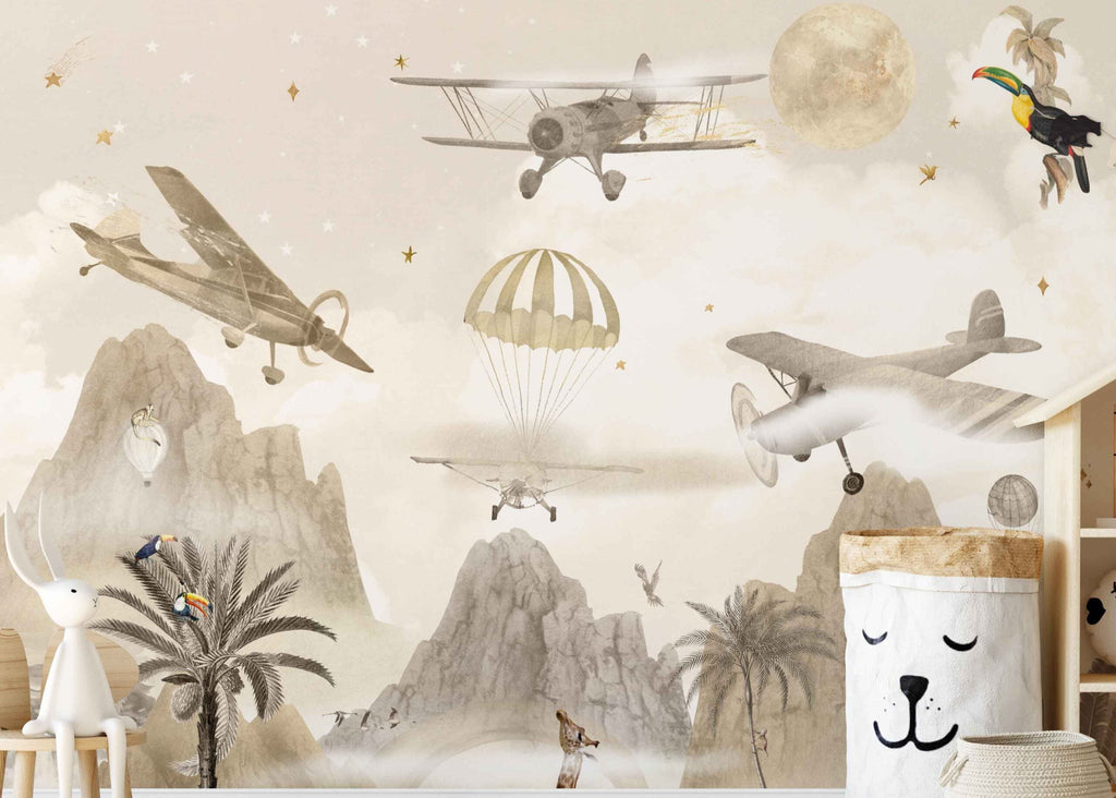 Fleur des Fleurs Behang Above the clouds Beige Gold in vlies en vinyl