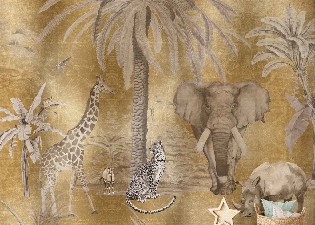 Fleur des Fleurs Behang Animalia Palm D’or Gold in vlies en vinyl.