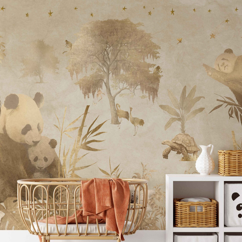 Fleur des Fleurs Behang Bamboo Forest Beige Gold in vlies en vinyl.