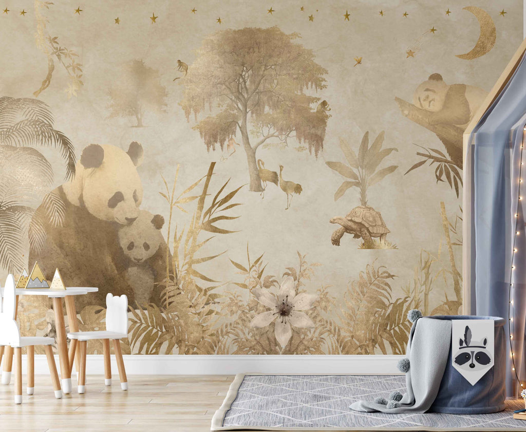 Fleur des Fleurs Behang Bamboo Forest Beige Gold in vlies en vinyl.