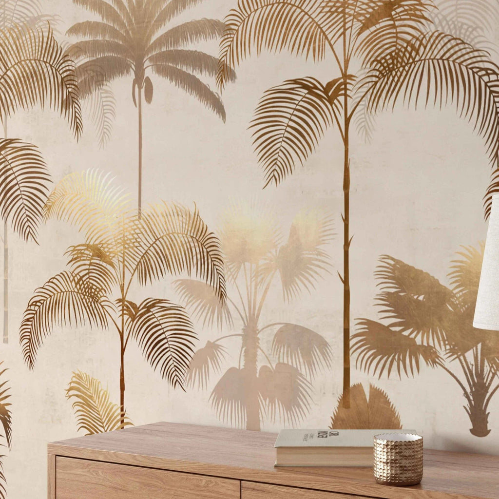 Fleurs Behang Copper Jungle Palms Naturel Gold in vlies en vinyl.