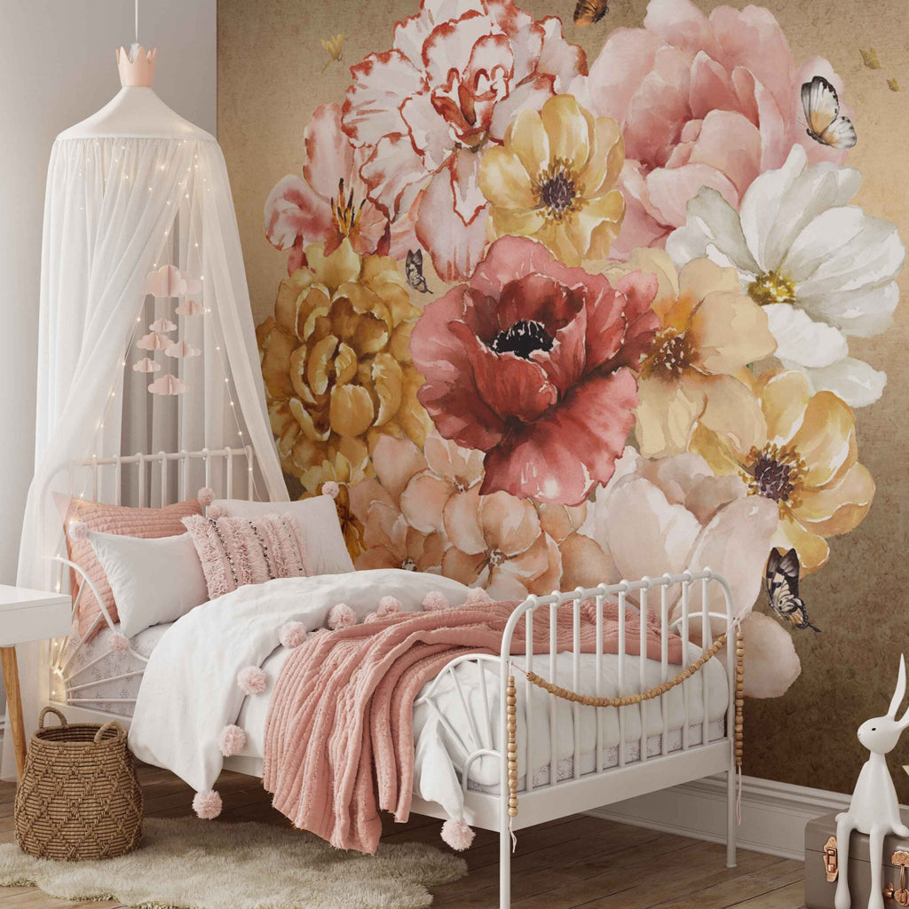 Fleur des Fleurs Behang Flowerfield silver rose in vlies en vinyl.