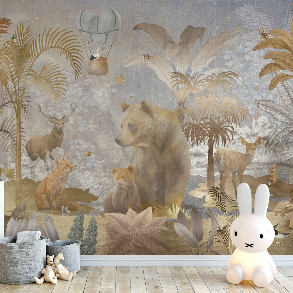 Fleur des Fleurs Behang Forest Love soft Silver Gold Blue in vlies en vinyl.