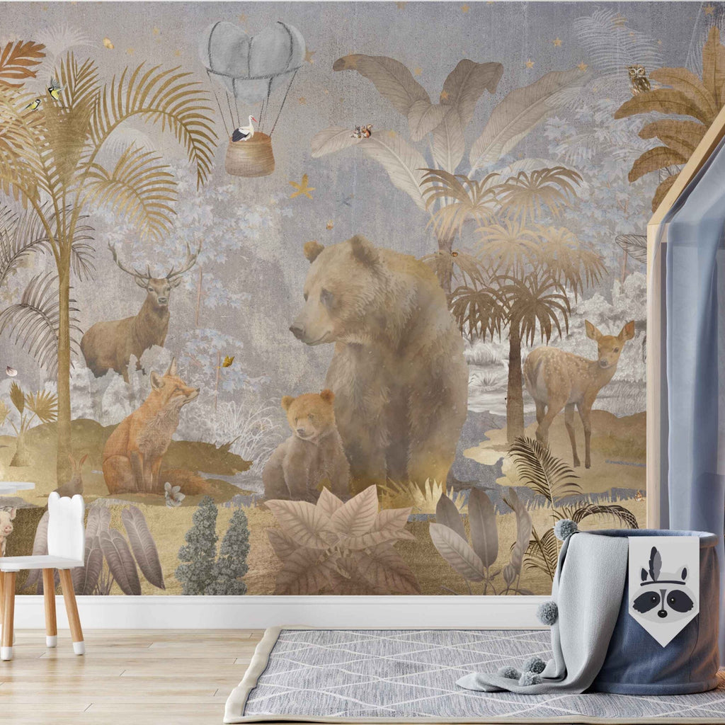 Fleur des Fleurs Behang Forest Love soft Silver Gold Blue in vlies en vinyl.