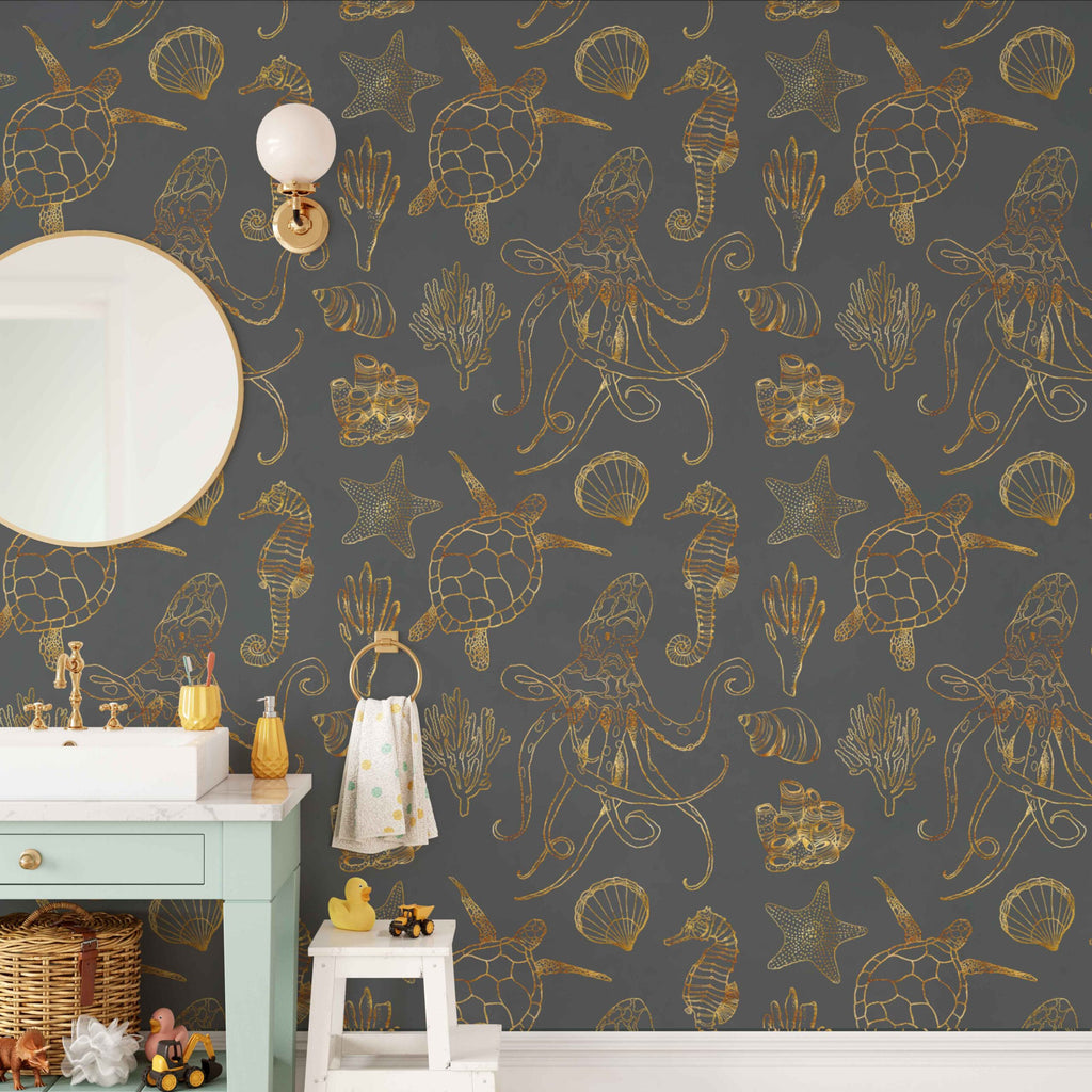 Fleur des Fleurs Behang Gold Fish  in vlies en vinyl.