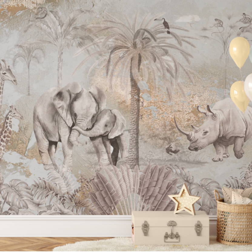 Fleur des Fleurs Behang Jungle Parade Cooper Gold Naturel in vlies en vinyl.