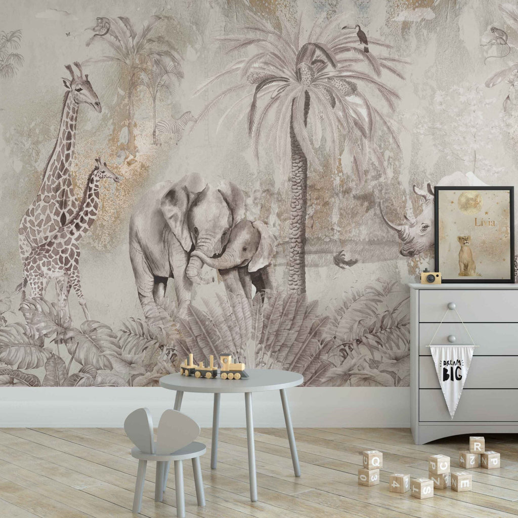 Fleur des Fleurs Behang Jungle Parade Copper Cold Naturel in vlies en vinyl.