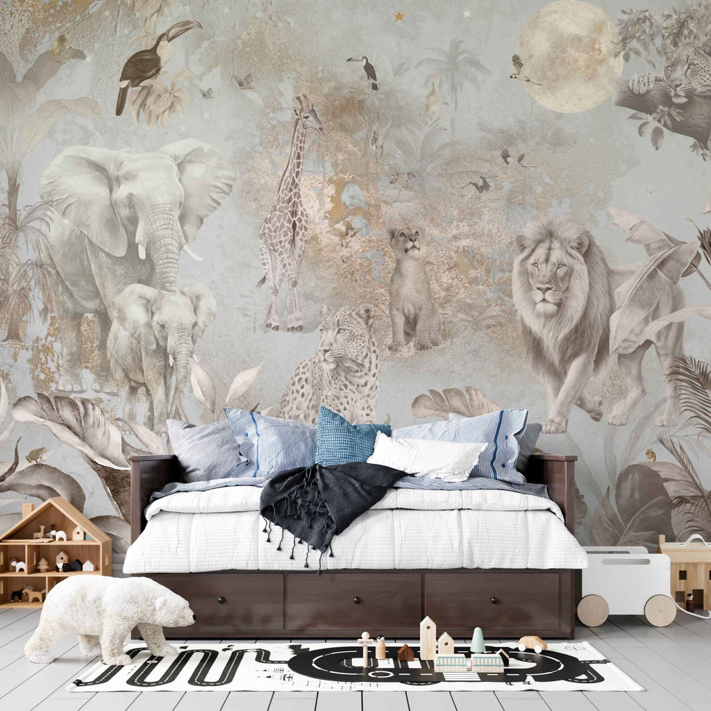 Fleur des Fleurs Behang Jungle Paradise Copper gold blue in vlies en vinyl.