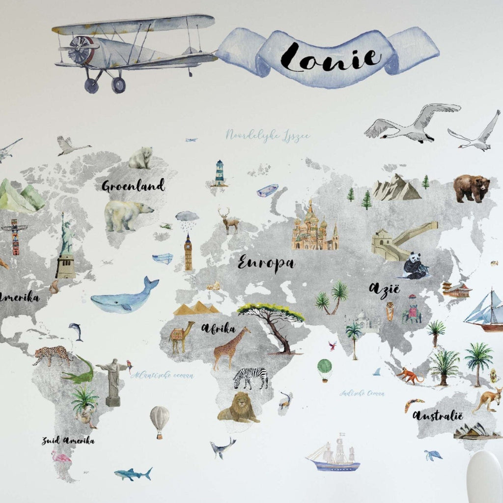 Fleur des Fleurs Behang  Kids World grey in vlies en vinyl.