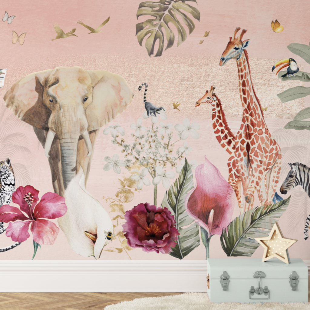 Fleur des Fleurs Behang Pink & Gold Safari Gold in vlies en vinyl.