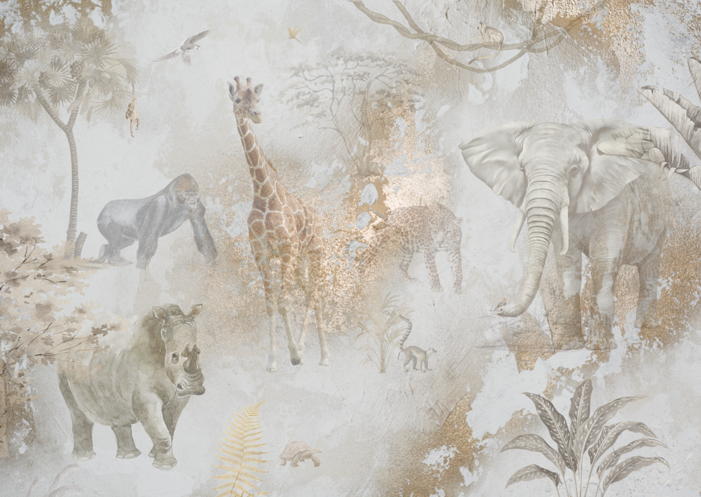 Fleur des Fleurs Behang Safari Copper Gold Blue in vlies en vinyl behang.