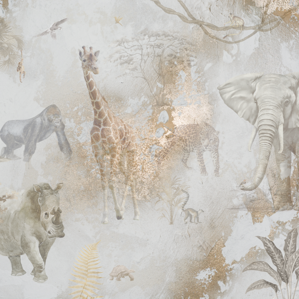 Fleur des Fleurs Behang Safari Copper Gold Blue in vlies en vinyl behang.