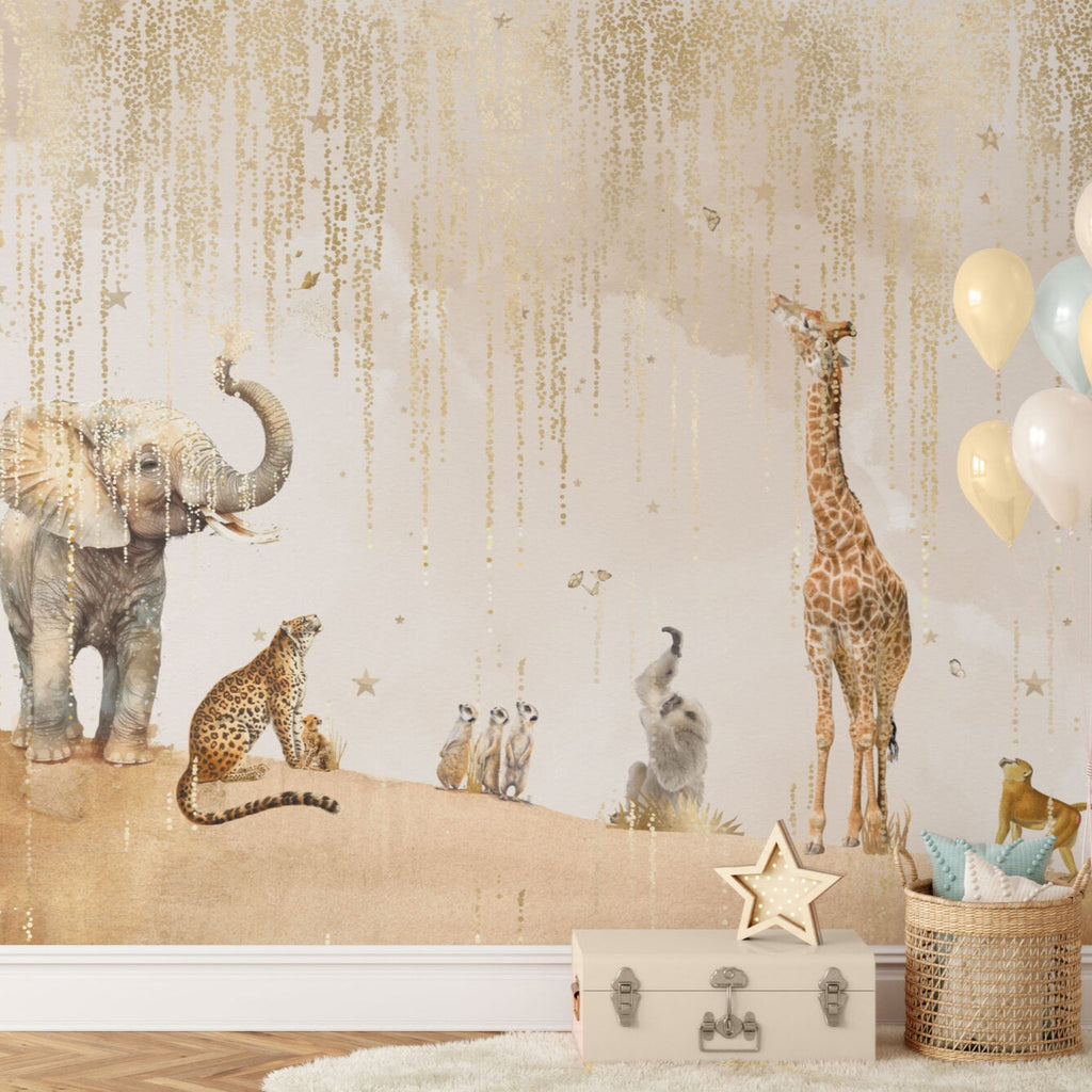 Fleur des Fleurs Behang Sparkling Safari Rain in vlies en vinyl.