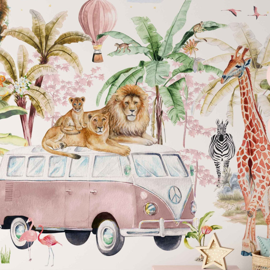 Fleur des Fleurs Behang Tour du Jungle pink in vlies en vinyl.