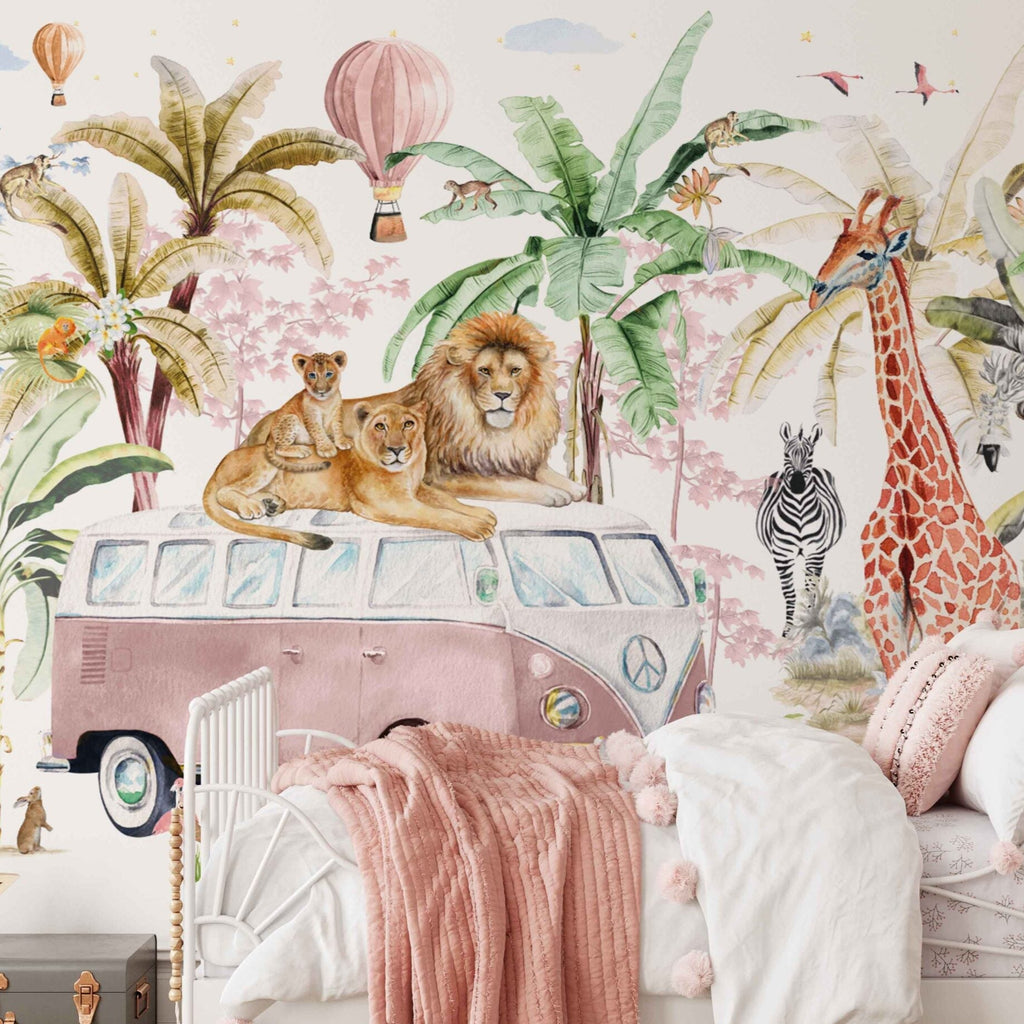 Fleur des Fleurs Behang Tour du Jungle pink in vlies en vinyl.
