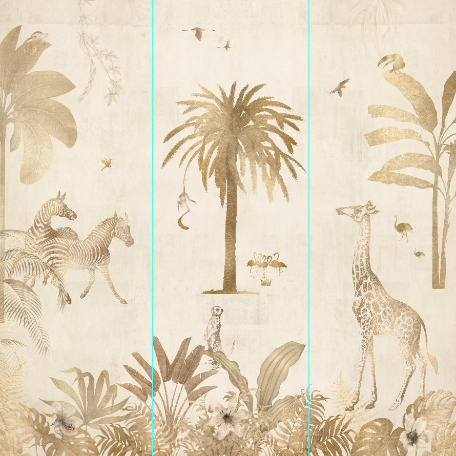 Fleur des Fleurs Behang voor Panels Safari Chique Gold in vlies en vinyl.