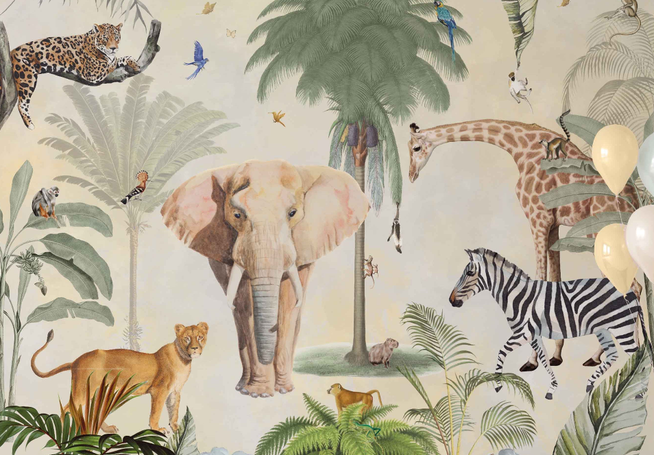 Fleur des Fleurs - Behang - Blue & Green Safari Boy - Vlies en Vinyl