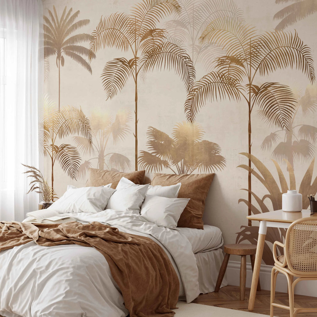 Fleurs Behang Copper Jungle Palms Naturel Gold in vlies en vinyl.