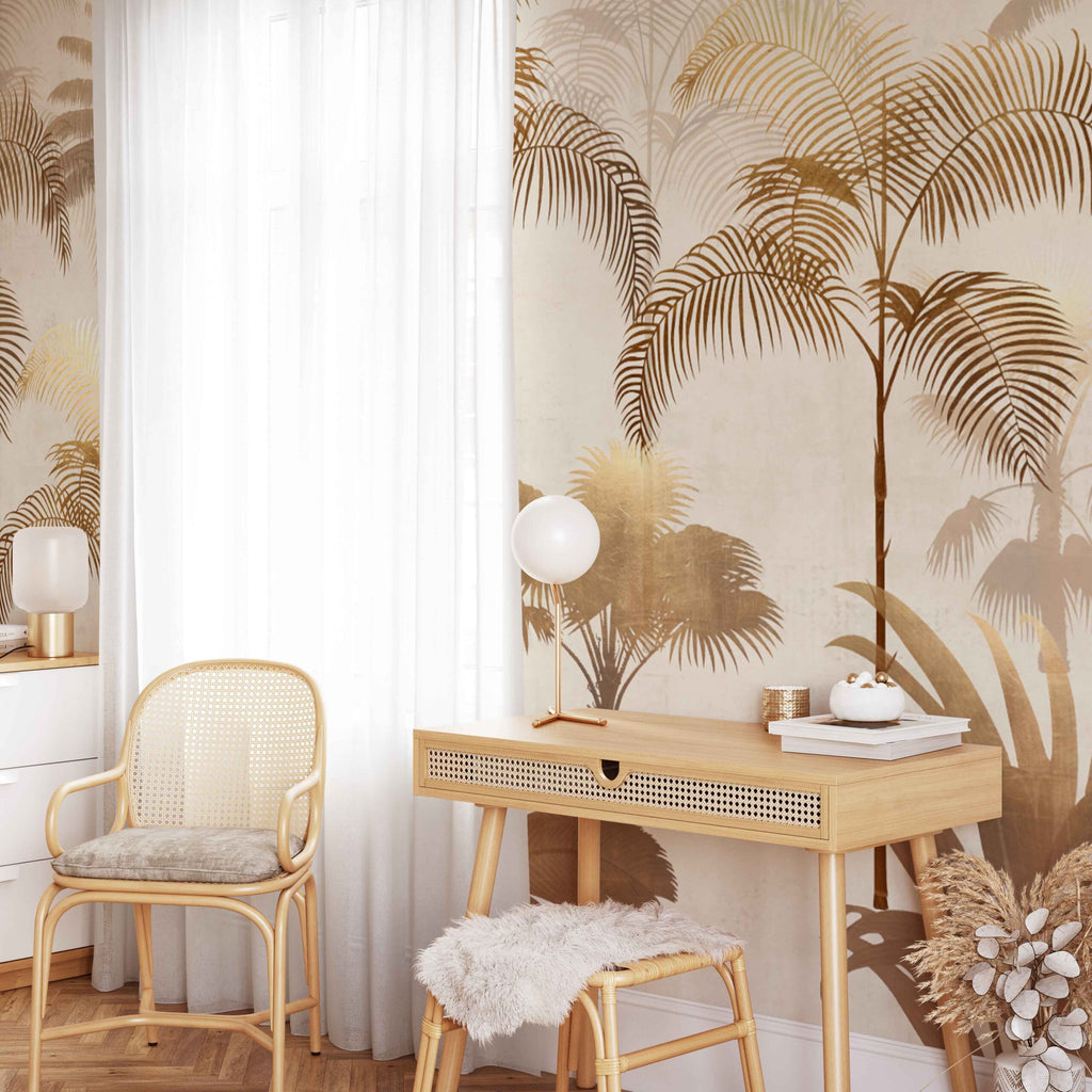 Fleurs Behang Copper Jungle Palms Naturel Gold in vlies en vinyl.