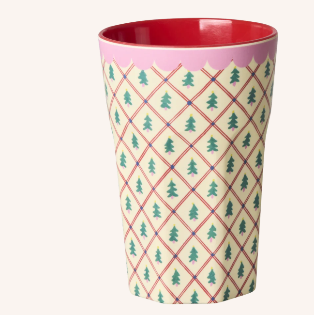 Grote melamine beker met kerstbomen