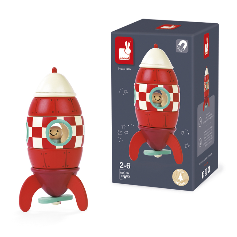 Speelgoed, magnetische raket van hout. 