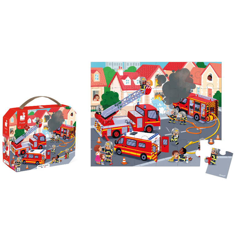 Deze zeer mooie kartonnen puzzel van 24 stukjes met vele details is ideaal voor de kleine avonturiers en brandweermannen/-vrouwen. Je kind ontwikkelt zijn/haar geheugen en behendigheid met deze mooie kartonnen puzzel van 24 stukjes