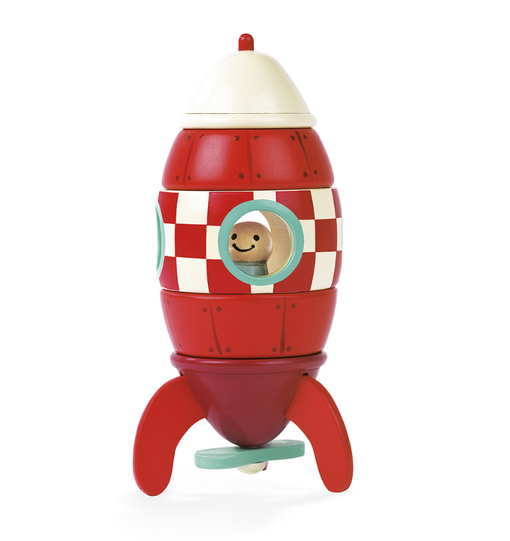 Speelgoed, magnetische raket van hout. 